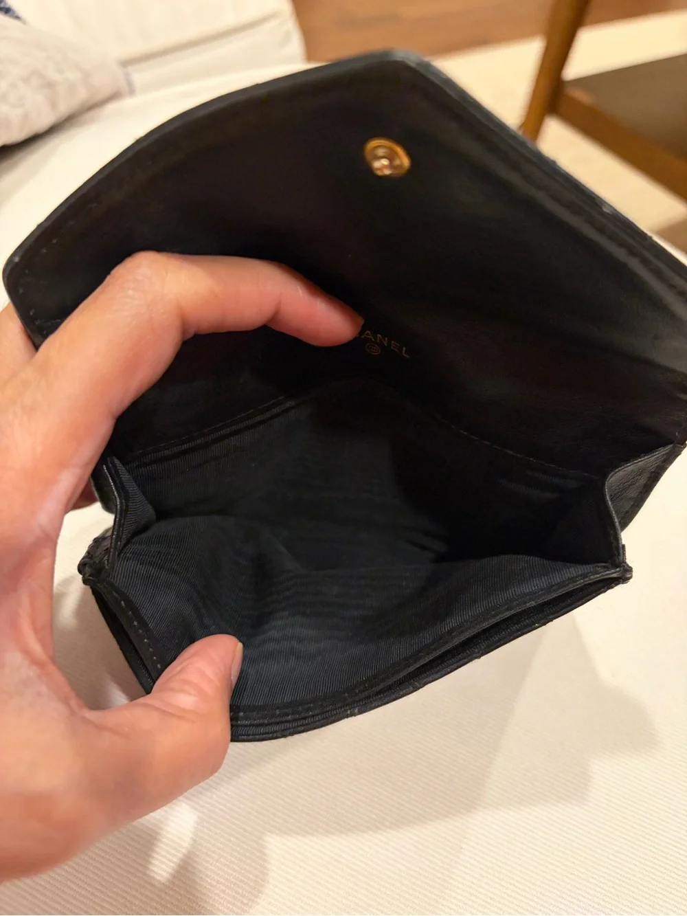 Chanel CC Black Leather Quilted Flap Envelope Wallet Clutch